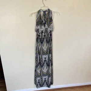 Wet Seal Womens Geometric Yellow Halter Backless V Neck Maxi Long Dress Size S